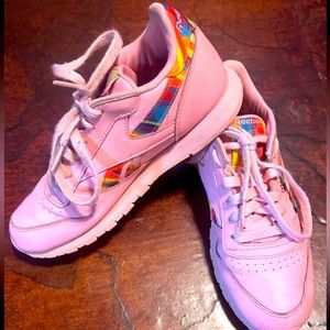 Girls Pink Reebok Classic with Rainbow Detail